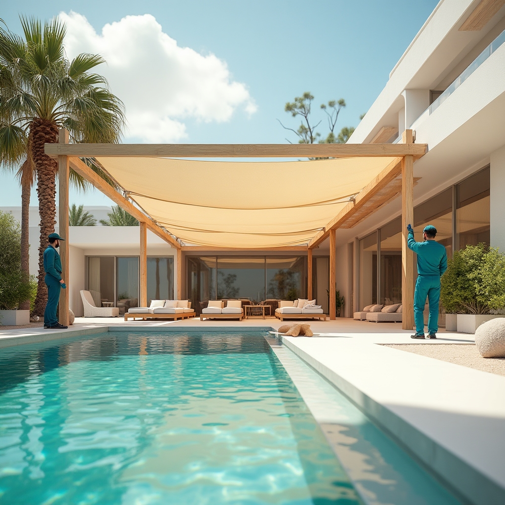 Mantenimiento de pérgola en zona exterior de hotel en la costa de Granada